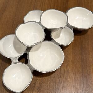 Zodax 8 Cluster Serving Bowls Decoration Nickel Finish White Enamel 13" x 8.5"